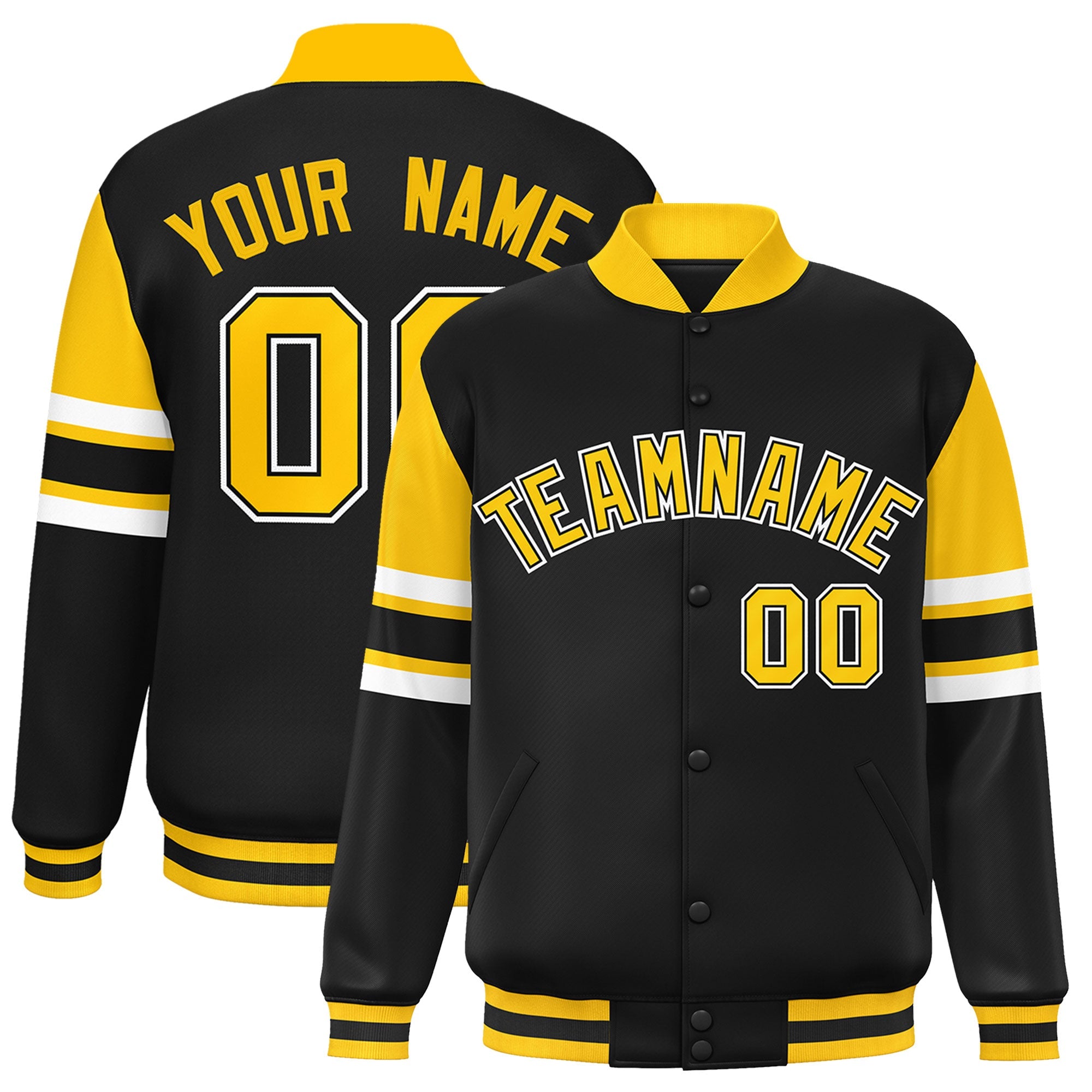 Custom Black Varsity Full-Snap Color Block Letterman Jacket