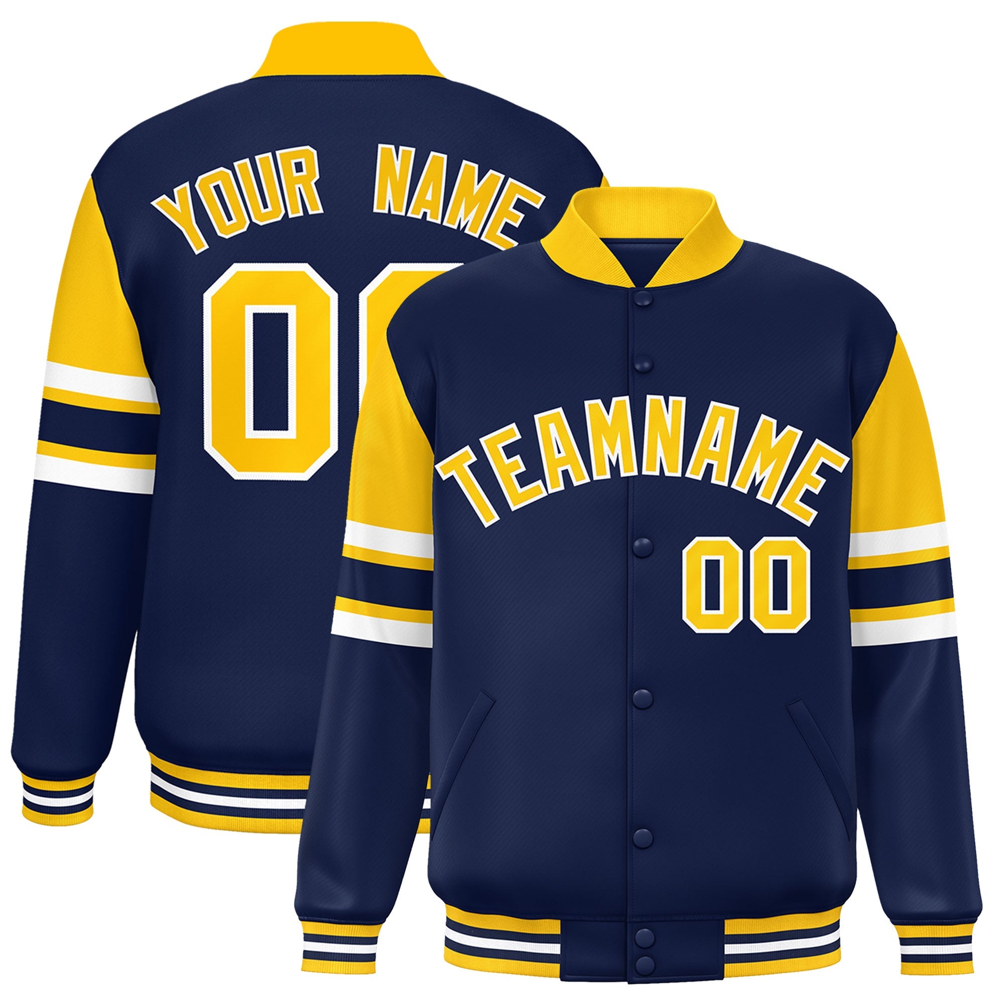 Custom Navy Varsity Full-Snap Color Block Letterman Jacket