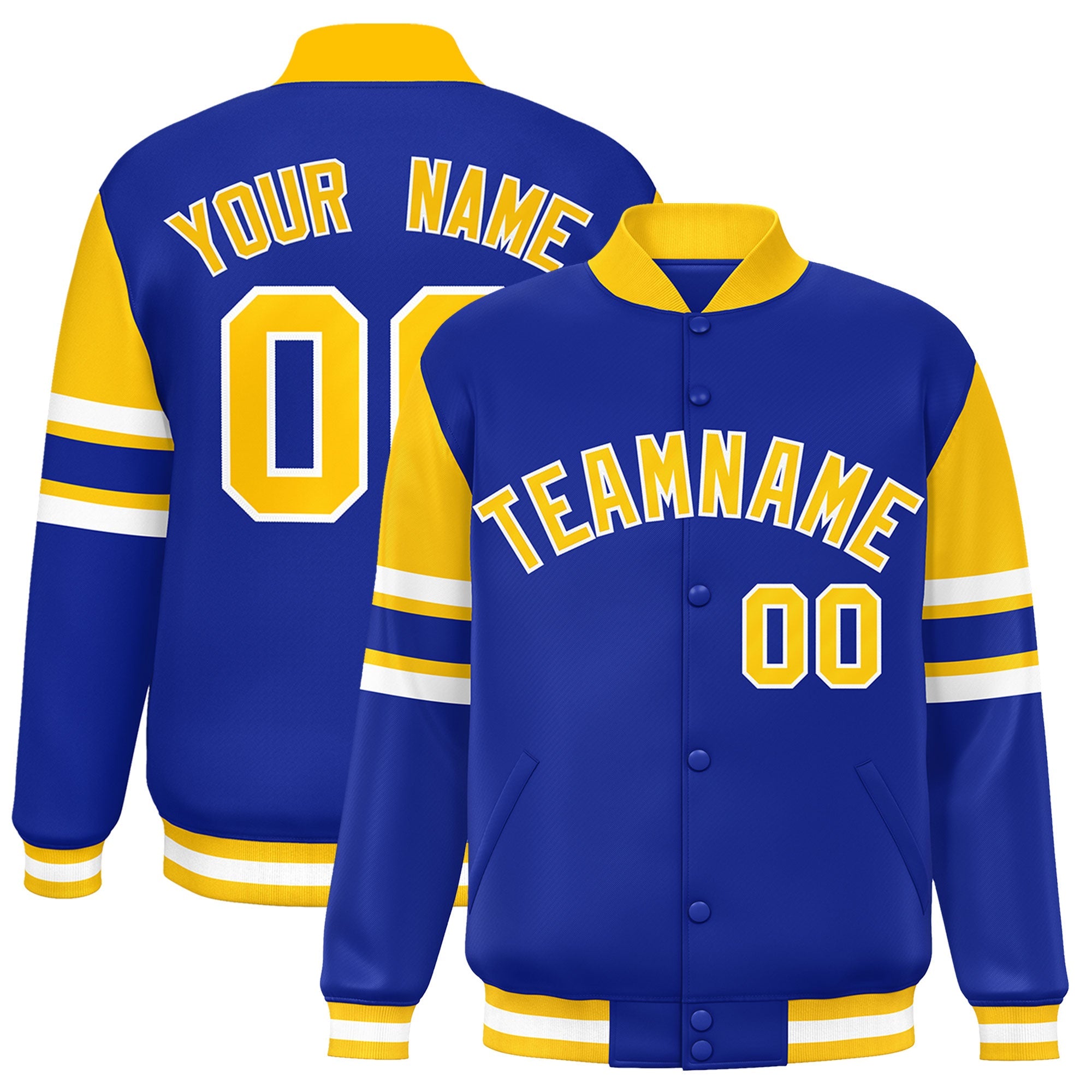 Custom Royal Varsity Full-Snap Color Block Letterman Jacket