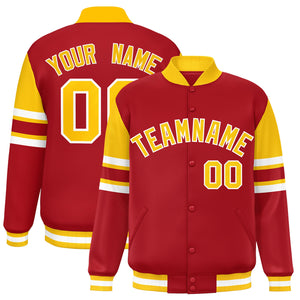 Custom Red Varsity Full-Snap Color Block Letterman Jacket