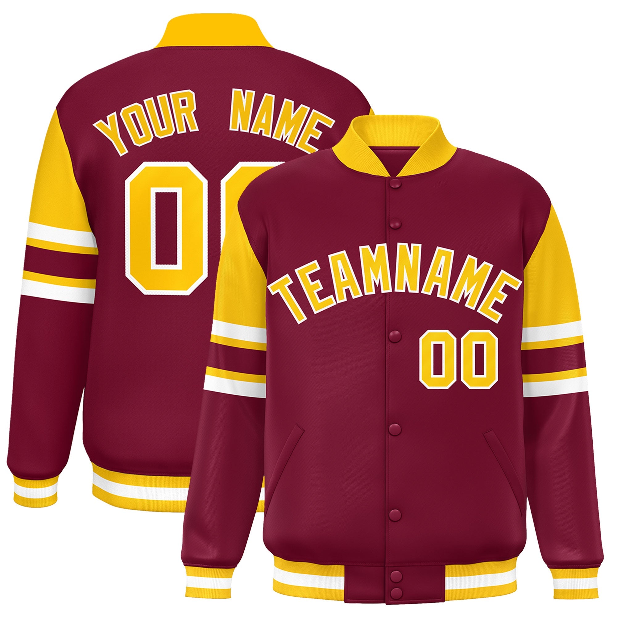 Custom Crimson Varsity Full-Snap Color Block Letterman Jacket