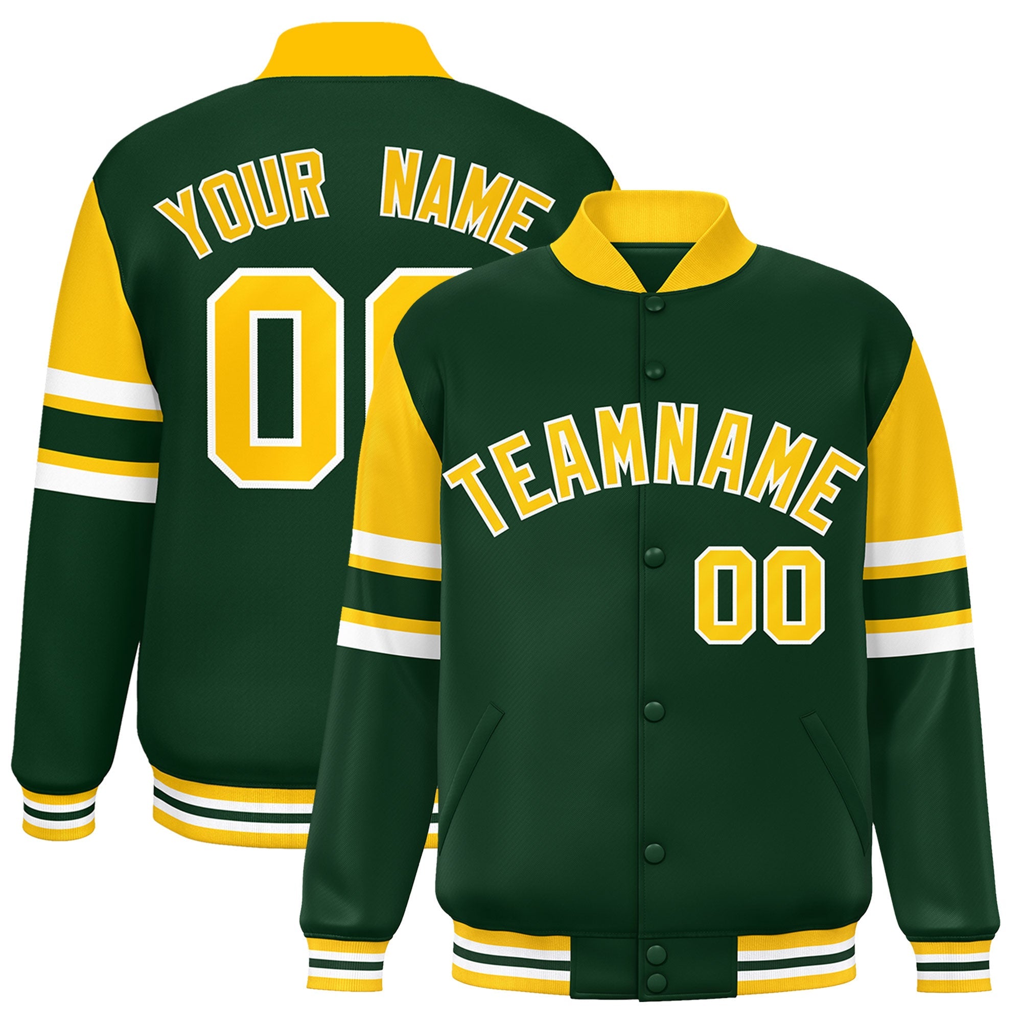 Custom Green Varsity Full-Snap Color Block Letterman Jacket