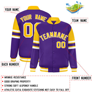 Custom Purple Varsity Full-Snap Color Block Letterman Jacket