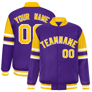 Custom Purple Varsity Full-Snap Color Block Letterman Jacket