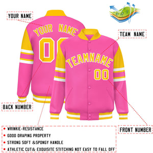 Custom Pink Varsity Full-Snap Color Block Letterman Jacket