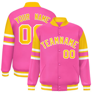 Custom Pink Varsity Full-Snap Color Block Letterman Jacket