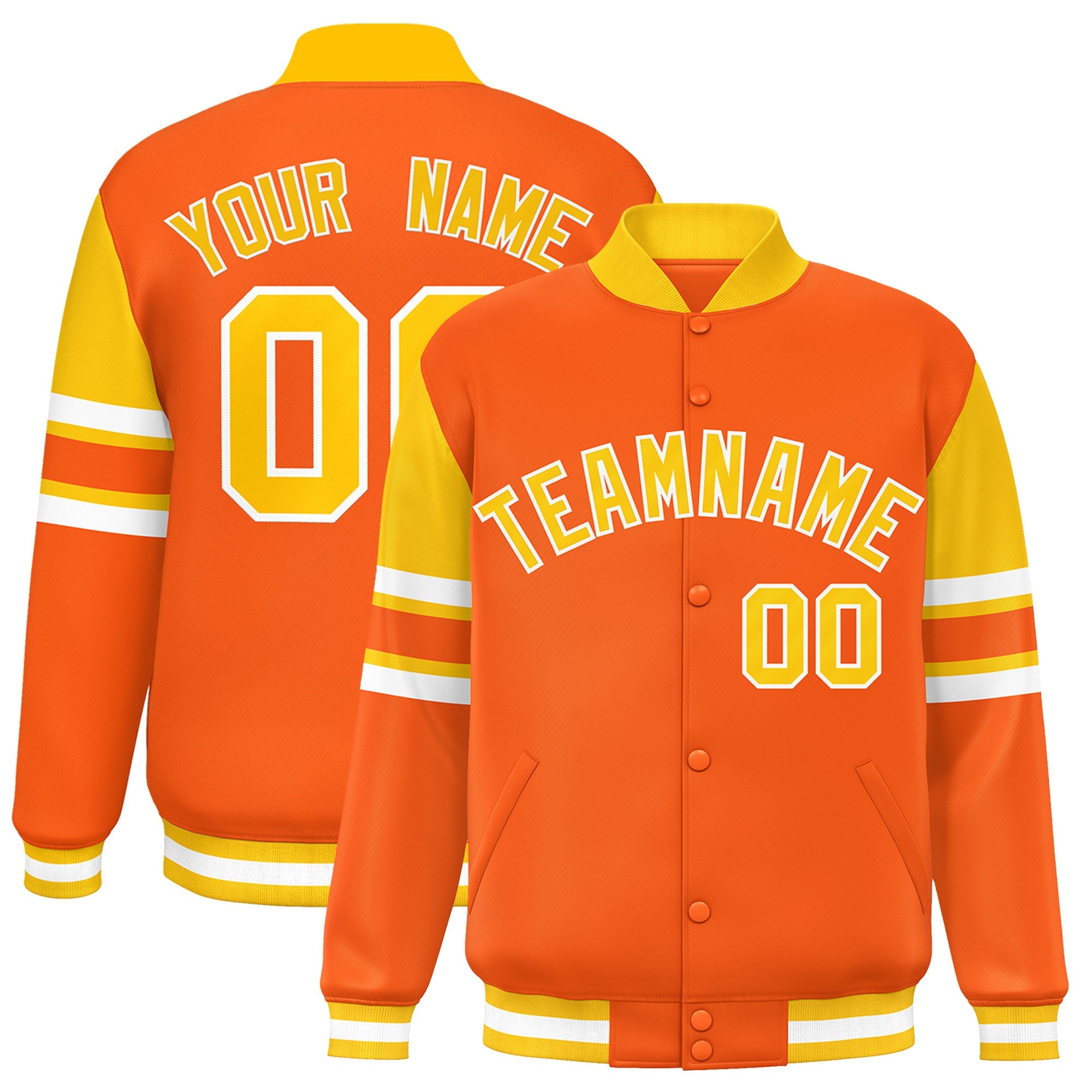 Custom Orange Varsity Full-Snap Color Block Letterman Jacket