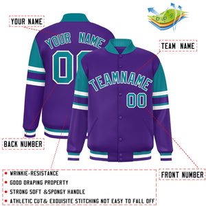 Custom Purple Varsity Full-Snap Color Block Letterman Jacket