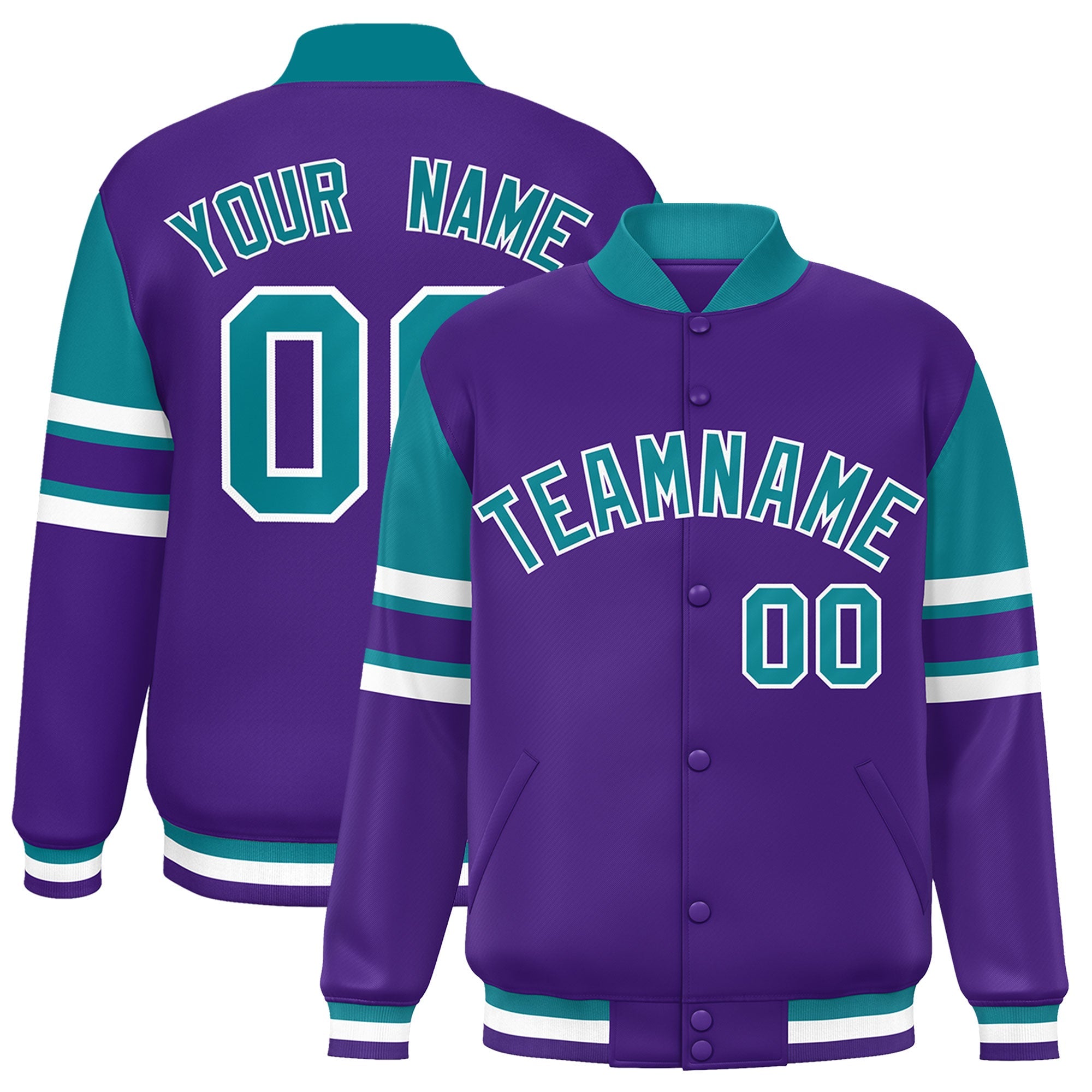 Custom Purple Varsity Full-Snap Color Block Letterman Jacket