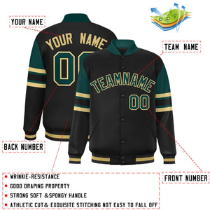 Custom Black Varsity Full-Snap Color Block Letterman Jacket