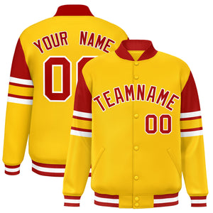 Custom Yellow Varsity Full-Snap Color Block Letterman Jacket