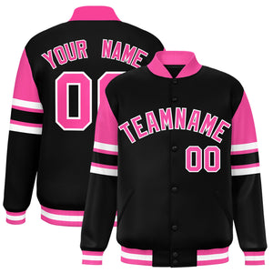 Custom Black Varsity Full-Snap Color Block Letterman Jacket