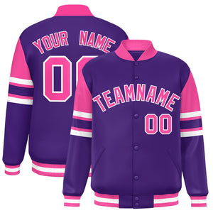 Custom Purple Varsity Full-Snap Color Block Letterman Jacket