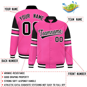 Custom Pink Varsity Full-Snap Color Block Letterman Jacket