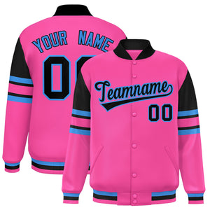 Custom Pink Varsity Full-Snap Color Block Letterman Jacket