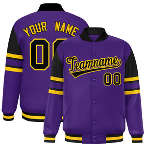 Custom Purple Varsity Full-Snap Color Block Letterman Jacket