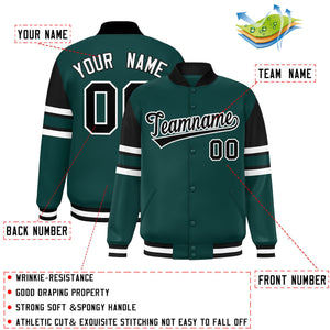 Custom Midnight Green Varsity Full-Snap Color Block Letterman Jacket