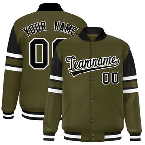 Custom Olive Varsity Full-Snap Color Block Letterman Jacket