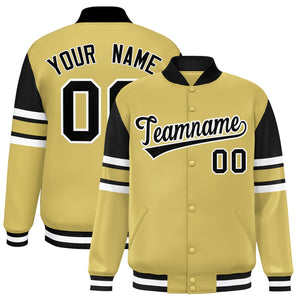 Custom Old Gold Varsity Full-Snap Color Block Letterman Jacket