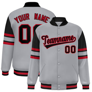 Custom Gray Varsity Full-Snap Color Block Letterman Jacket