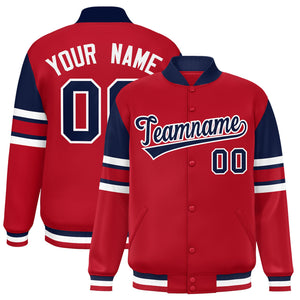 Custom Red Varsity Full-Snap Color Block Letterman Jacket