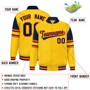 Custom Yellow Varsity Full-Snap Color Block Letterman Jacket