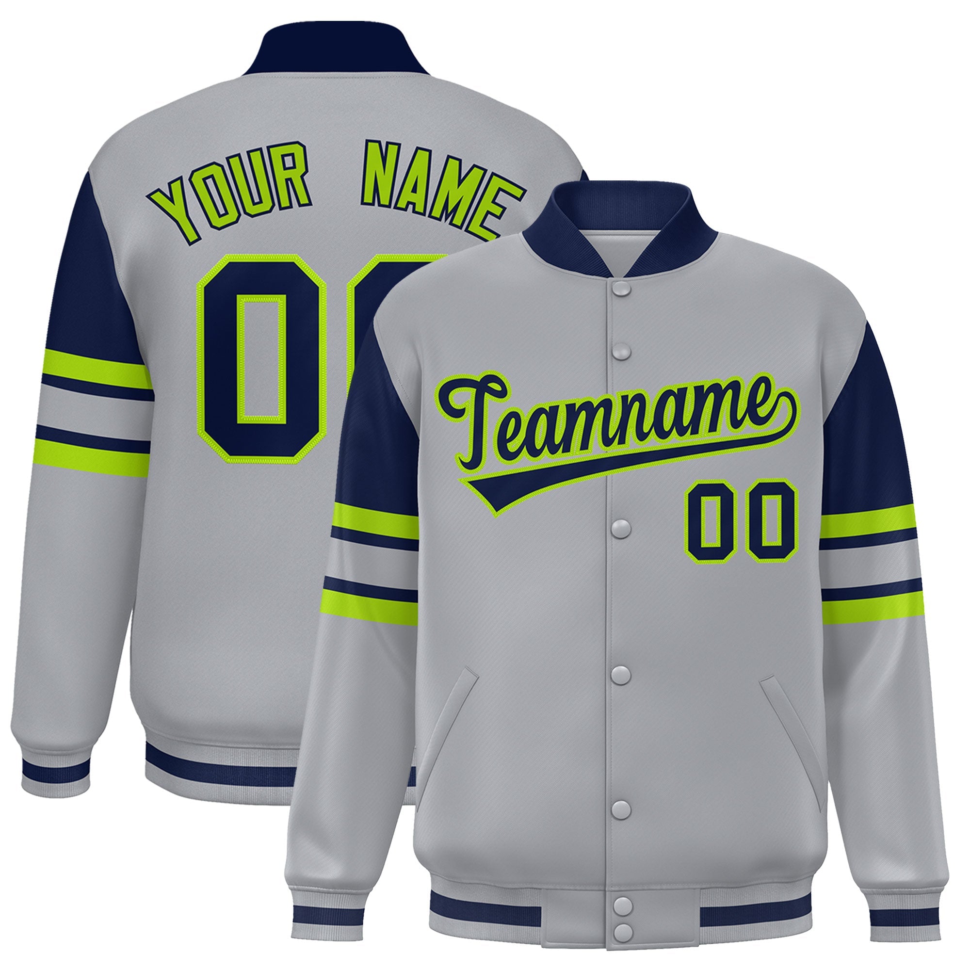 Custom Gray Varsity Full-Snap Color Block Letterman Jacket