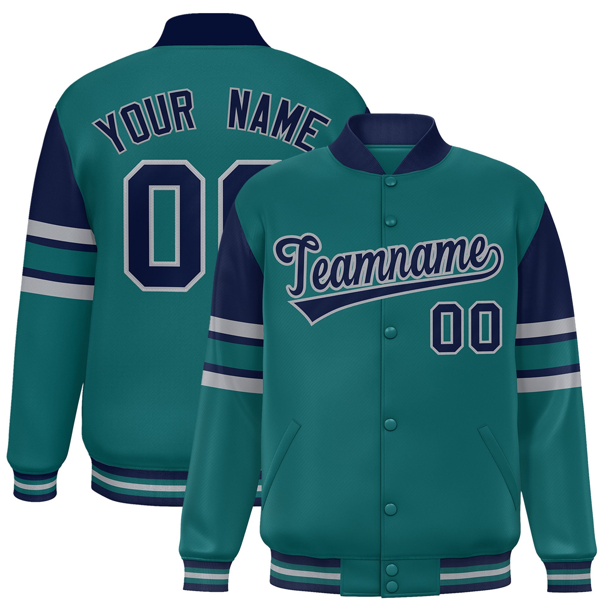 Custom Aqua Varsity Full-Snap Color Block Letterman Jacket