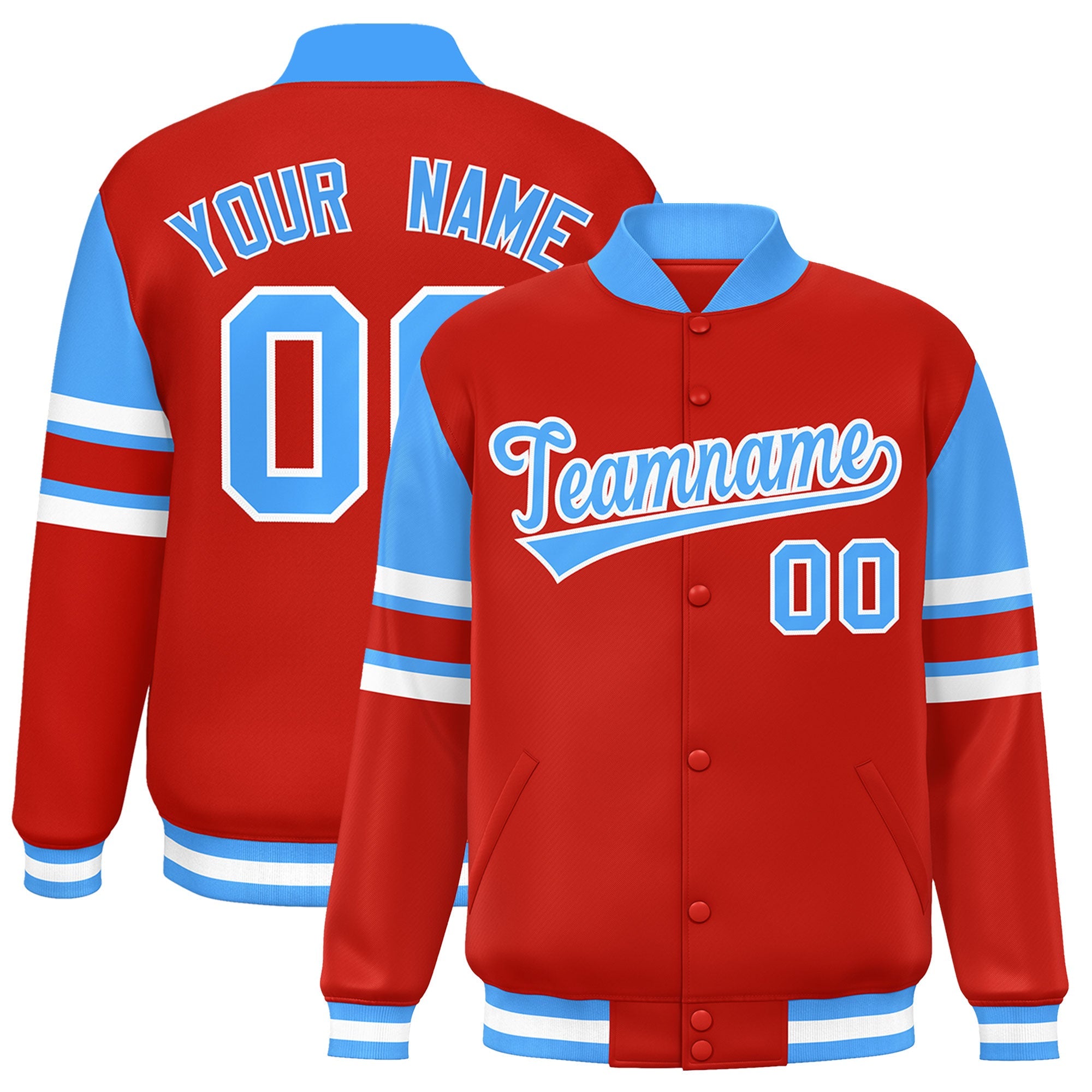 Custom Red Varsity Full-Snap Color Block Letterman Jacket