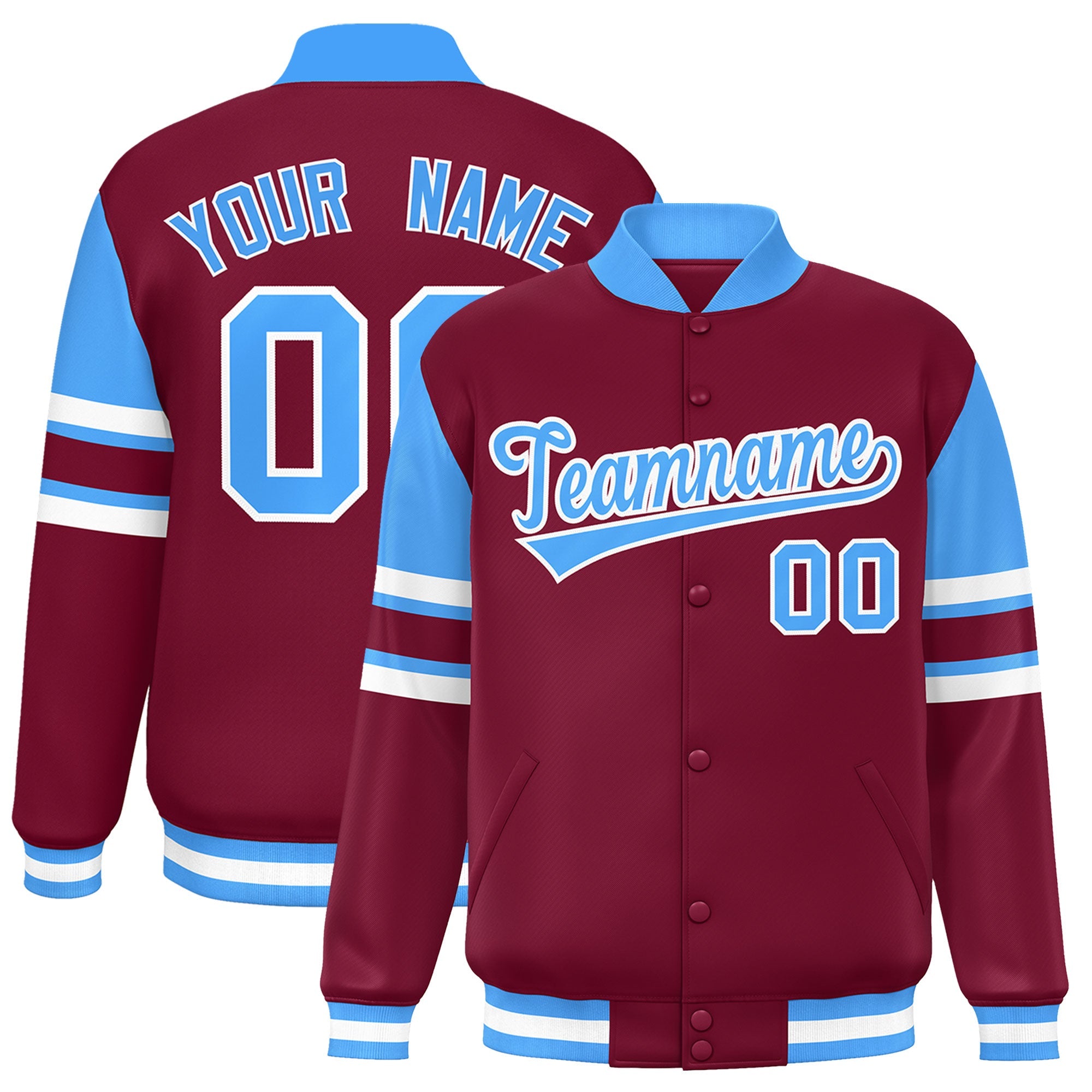 Custom Crimson Varsity Full-Snap Color Block Letterman Jacket