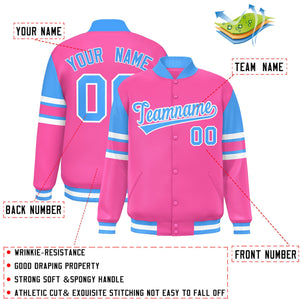 Custom Pink Varsity Full-Snap Color Block Letterman Jacket