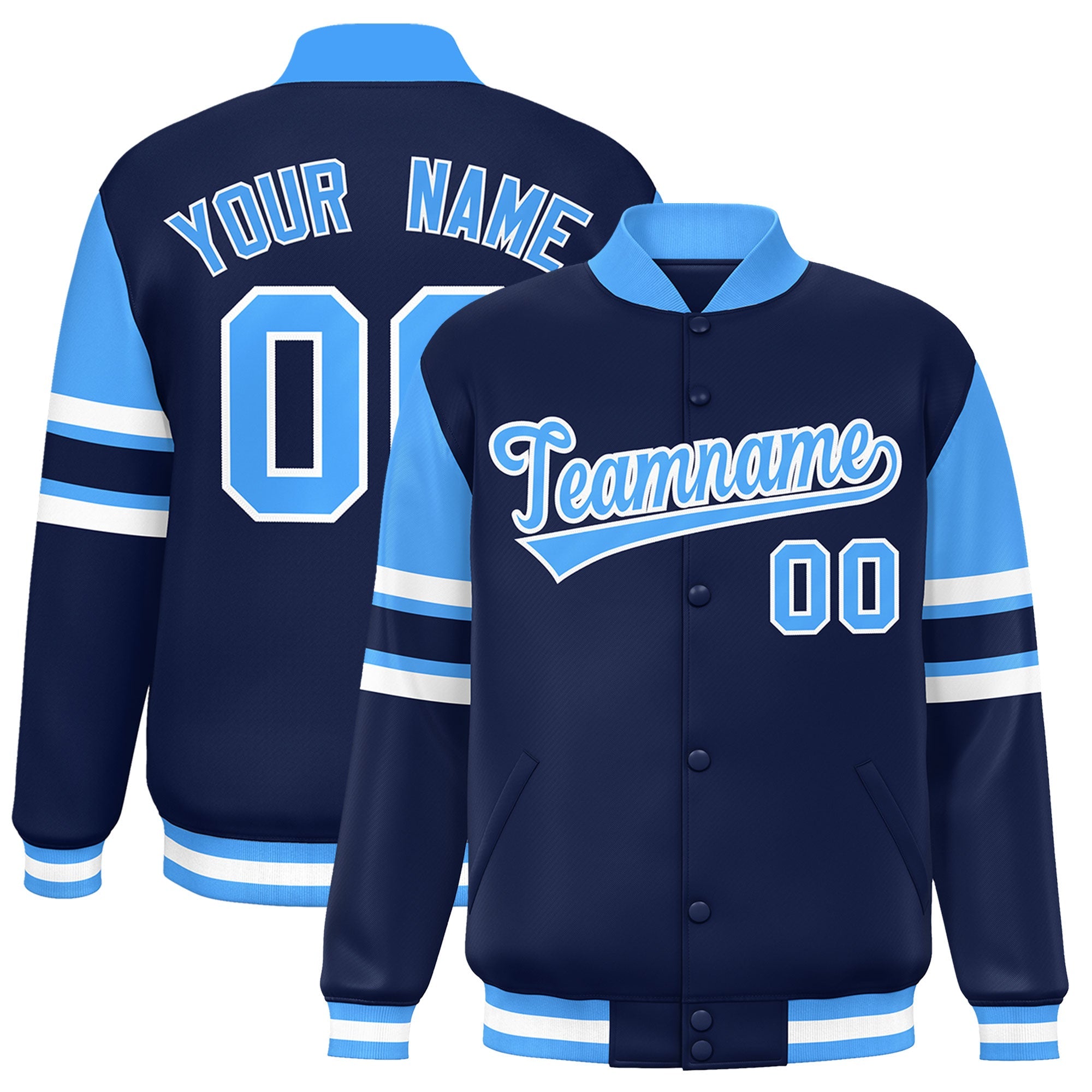 Custom Navy Varsity Full-Snap Color Block Letterman Jacket