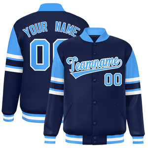 Custom Navy Varsity Full-Snap Color Block Letterman Jacket