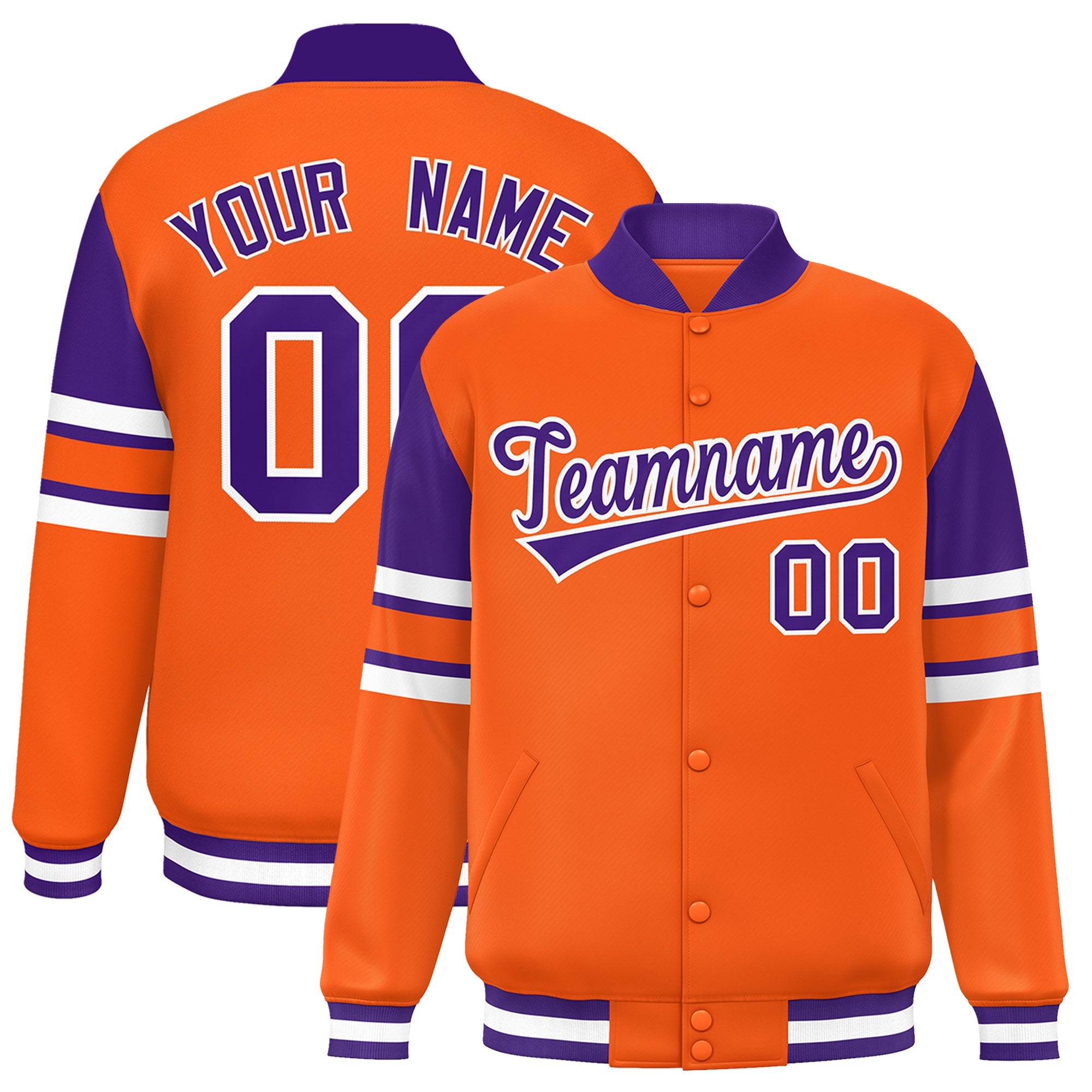 Custom Orange Varsity Full-Snap Color Block Letterman Jacket