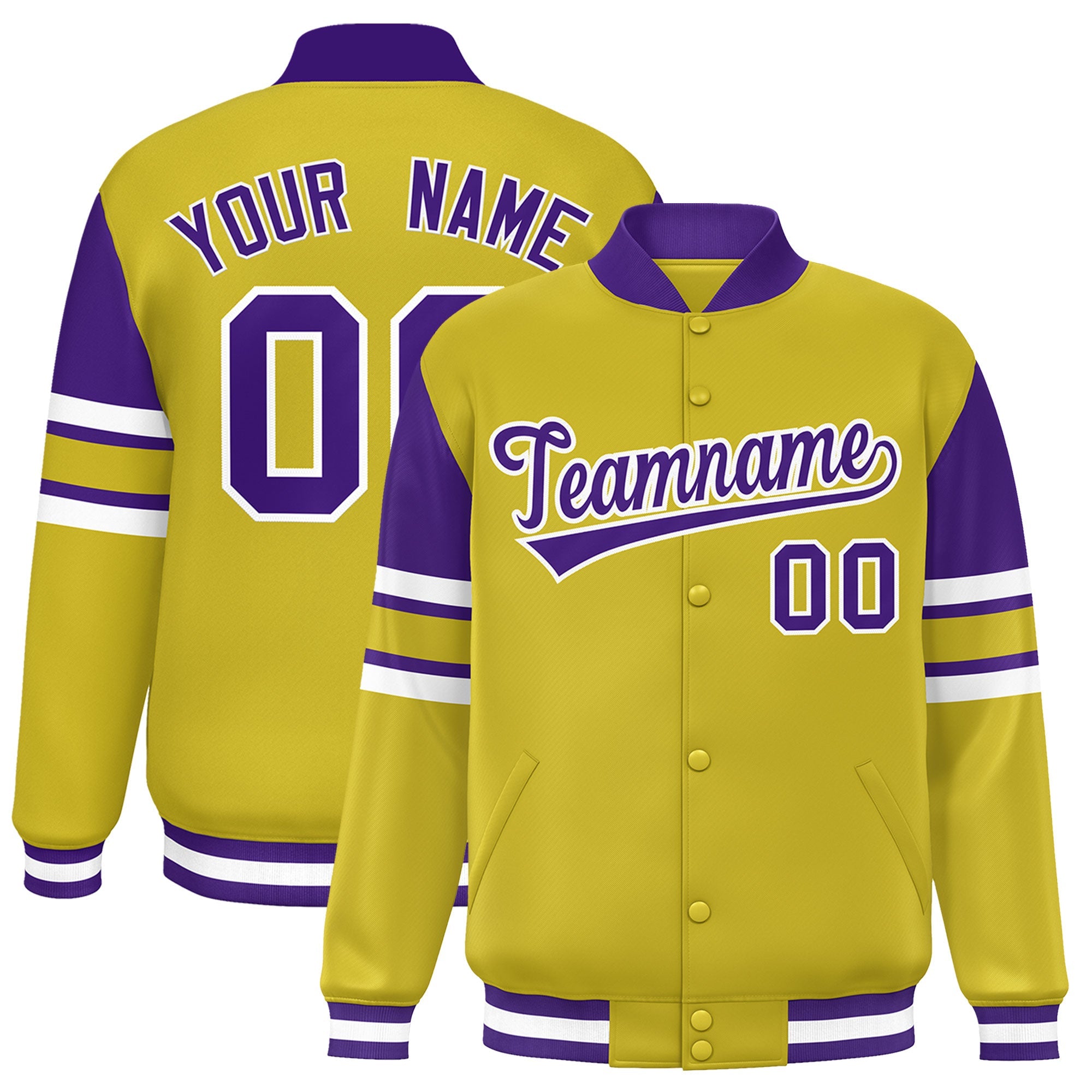 Custom Old Gold Varsity Full-Snap Color Block Letterman Jacket