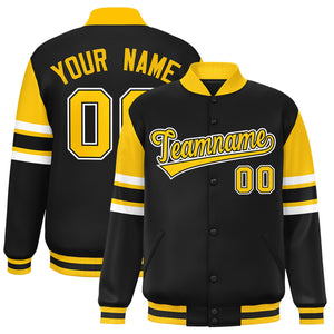 Custom Black Varsity Full-Snap Color Block Letterman Jacket