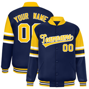 Custom Navy Varsity Full-Snap Color Block Letterman Jacket