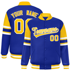 Custom Royal Varsity Full-Snap Color Block Letterman Jacket