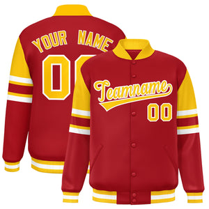 Custom Red Varsity Full-Snap Color Block Letterman Jacket