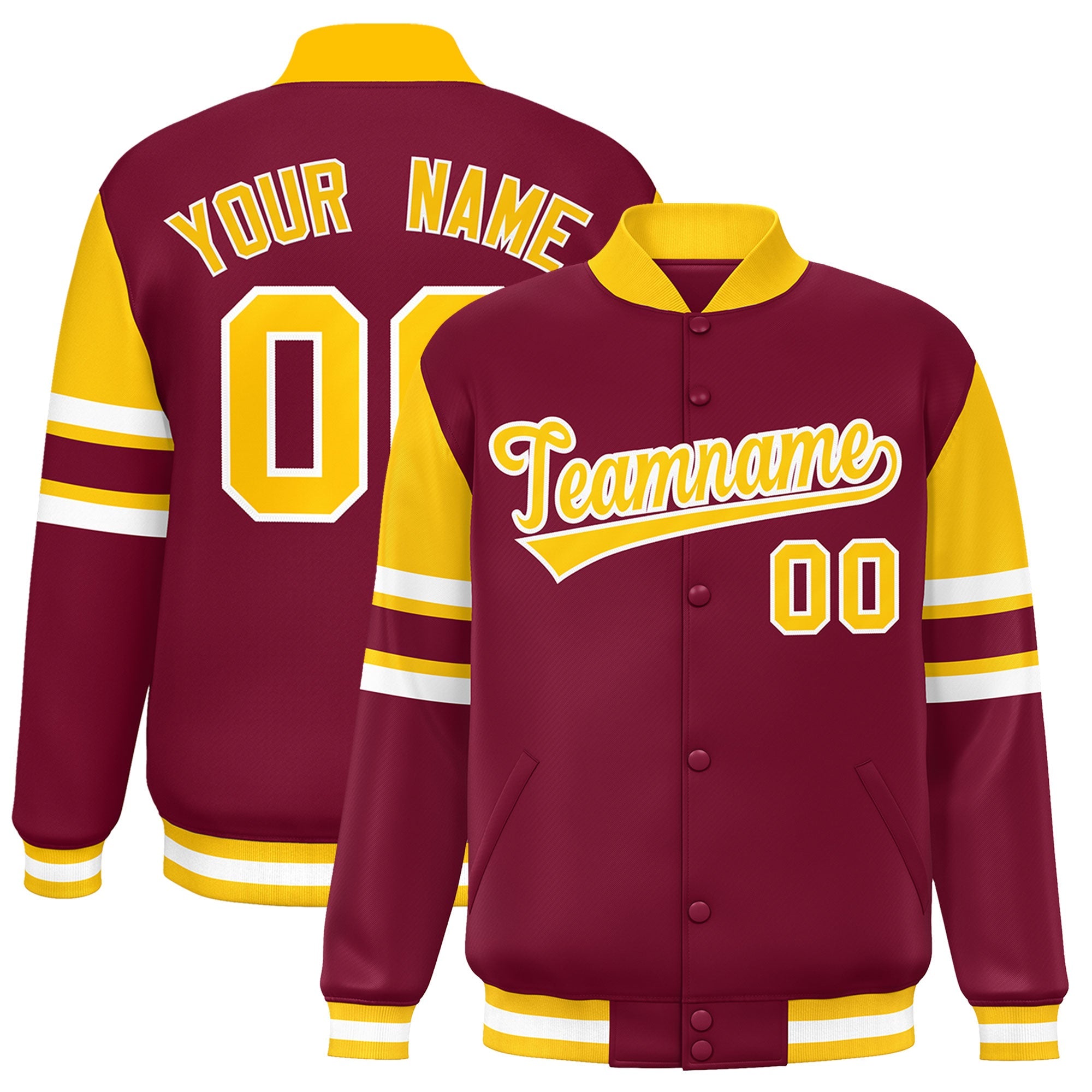 Custom Crimson Varsity Full-Snap Color Block Letterman Jacket