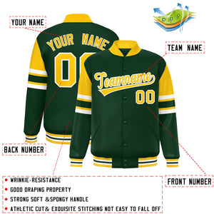 Custom Green Varsity Full-Snap Color Block Letterman Jacket