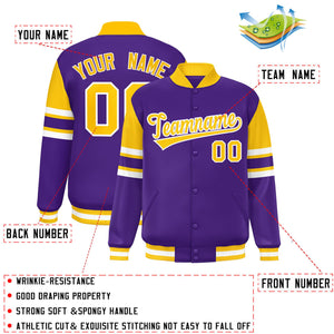 Custom Purple Varsity Full-Snap Color Block Letterman Jacket