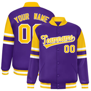 Custom Purple Varsity Full-Snap Color Block Letterman Jacket