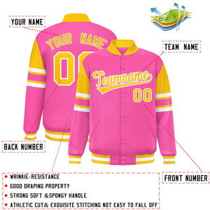 Custom Pink Varsity Full-Snap Color Block Letterman Jacket