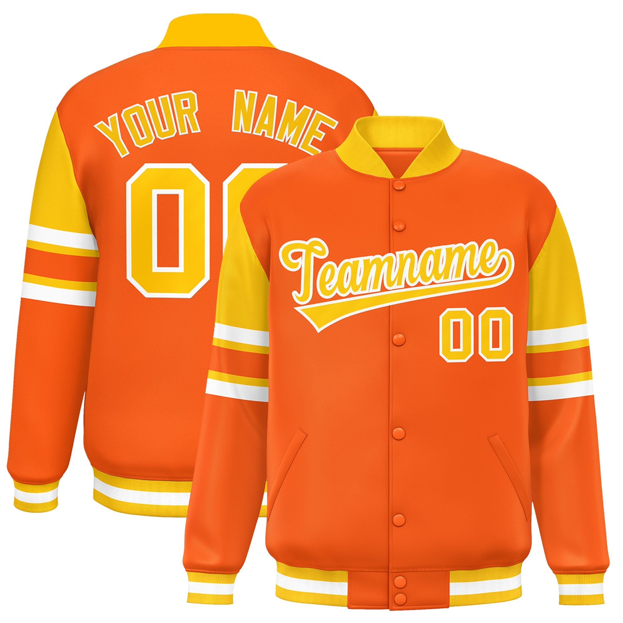 Custom Orange Varsity Full-Snap Color Block Letterman Jacket