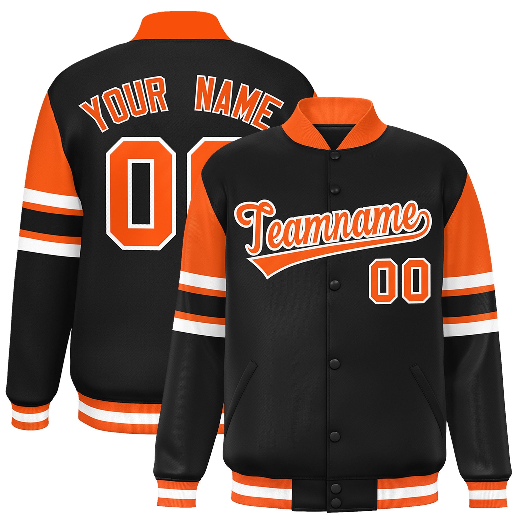 Custom Black Varsity Full-Snap Color Block Letterman Jacket