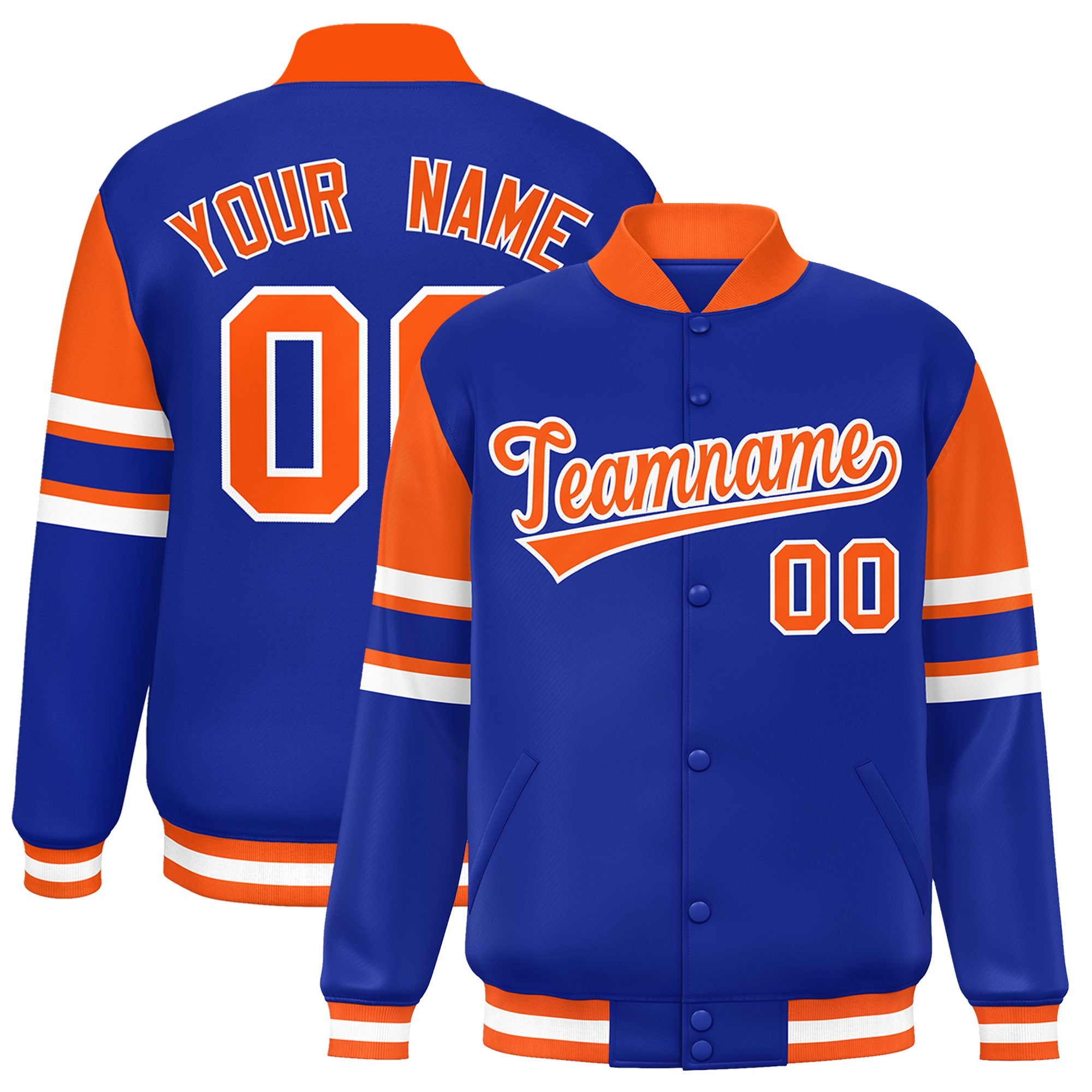 Custom Royal Varsity Full-Snap Color Block Letterman Jacket