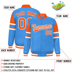 Custom Powder Blue Varsity Full-Snap Color Block Letterman Jacket