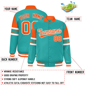 Custom Aqua Varsity Full-Snap Color Block Letterman Jacket