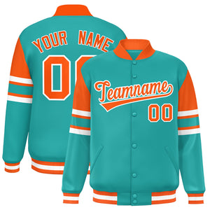 Custom Aqua Varsity Full-Snap Color Block Letterman Jacket